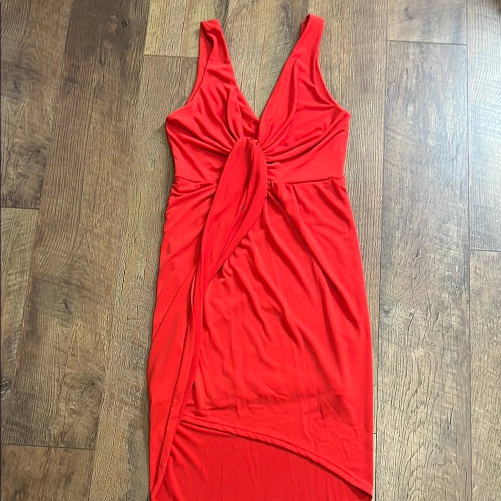Red Ruched Asymmetrical Bodycon Dress
